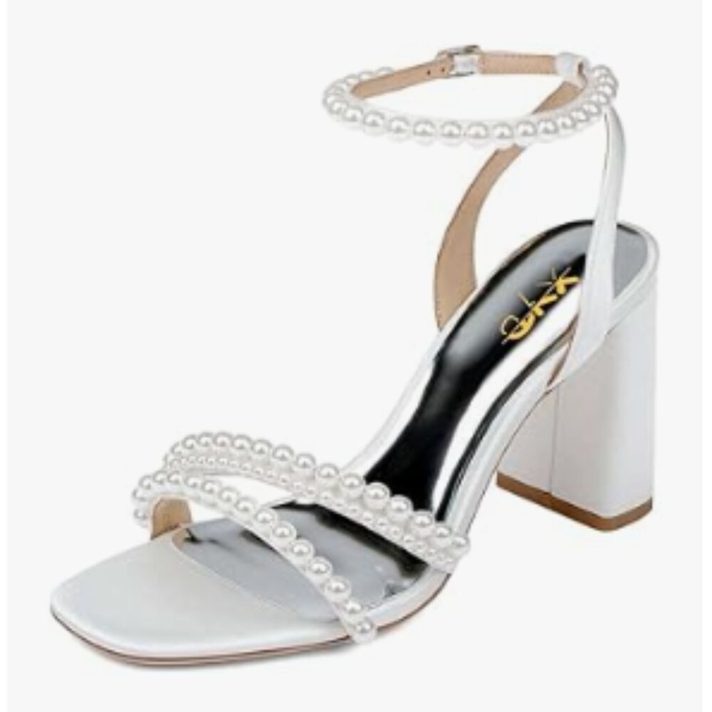 XYD Elegant White Pearl-Embellished‎ Heels